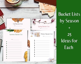 Bucket List Printable, Bucket List Ideas and Bucket List Templates for Spring, Summer, Winter and Fall