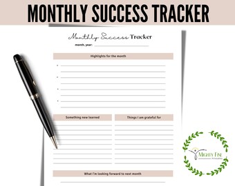 Monthly Success Tracker Printable, Goal Tracker Monthly Template