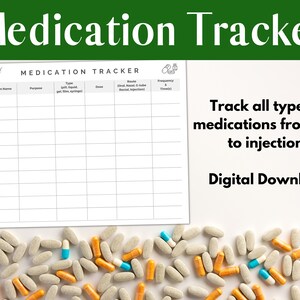 Medication Tracker, Printable Medicine Tracking Sheet - Health Printable, Medicine Sheet