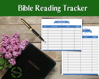 Scripture Reading Tracker with Bible Reading Plans: Bible Reading Log, Blue Bible Printable PDF Habit Tracker
