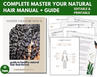 Como cuidar do cabelo natural - Um planejador para o crescimento do cabelo e rotinas capilares | Guia de exercícios para cabelos naturais - Imprimível e editável