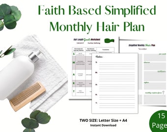 Monthly Printable Hair Planner, Bible Based Hair Plan, Minimalist Monthly Hair Routine, Minimalist Hair Care Planner, Hair Care Template