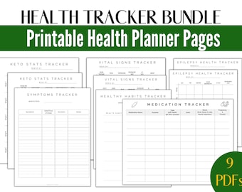 Health Planner Bundle: Printable Habit Tracker, Keto Stats, Seizure Log, Symptom Tracker, Medical Log and Vital Sign Health Trackers