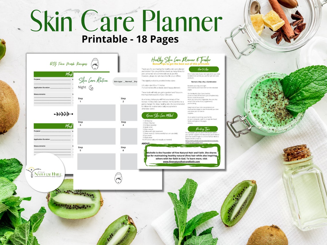 Skin Care Planner Printable & Beauty Routine Tracker, Self Care Planner