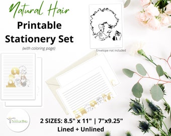 Natural Hair Journal Paper, Printable Stationery, Digital Download