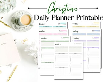 Christian Planner Daily Worksheet, Faith Inspired Agenda, Routine Undated Spiritual Discipline Planner PDF in 7 Colors