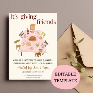 Friendsgiving Invitation, Friendsgiving Invite, Thanksgiving Dinner Invitation, Editable Digital Print Template, It&#39;s Giving Friends Invite