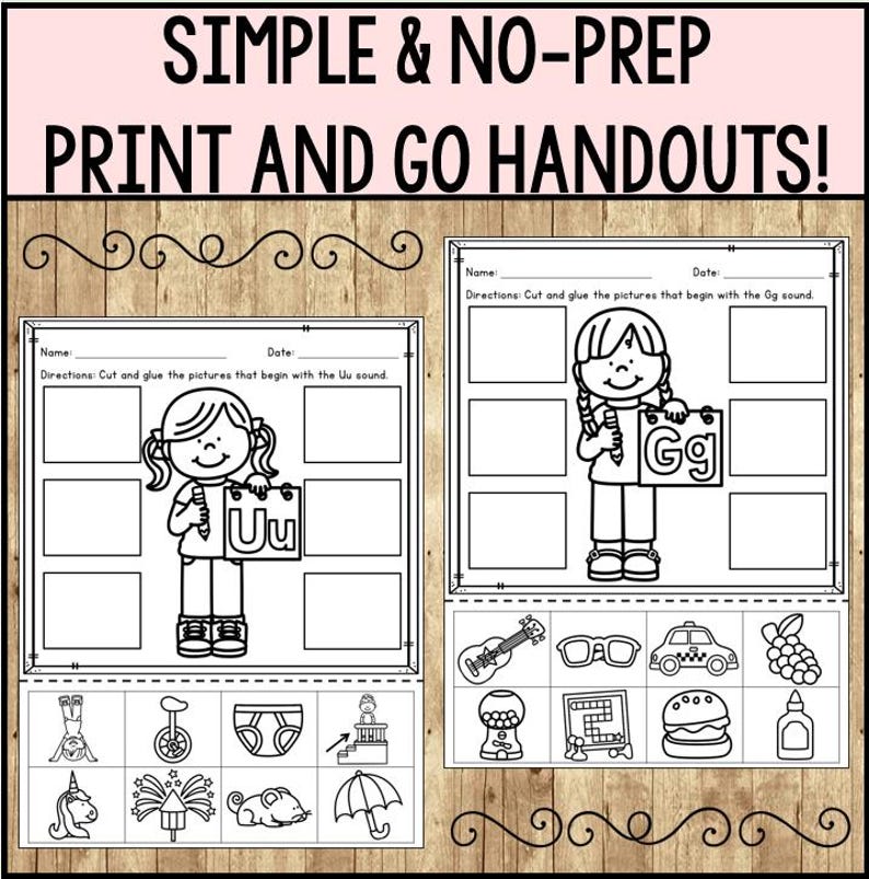 Alphabet Cut and Glue Worksheets- Printable - Beginning Sound - Letter ...