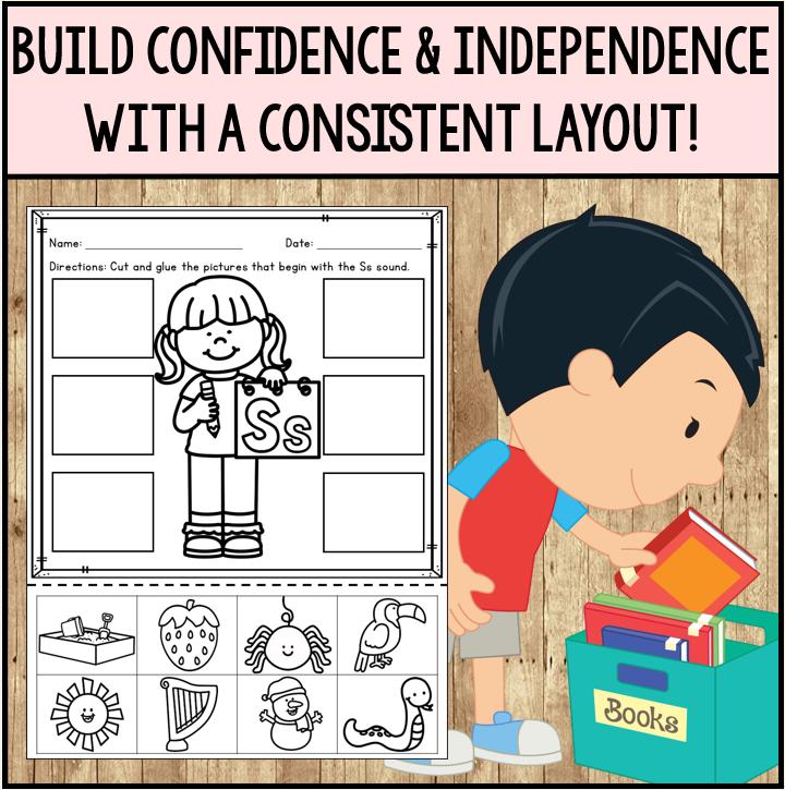 Alphabet Cut and Glue Worksheets- Printable - Beginning Sound - Letter ...