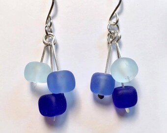 Number One Seller Aqua Earrings Nautical Sea Glass Sterling Silver Aqua Sea Glass Earrings Aqua Earrings Christmas Gift For Her Dangle Earrings