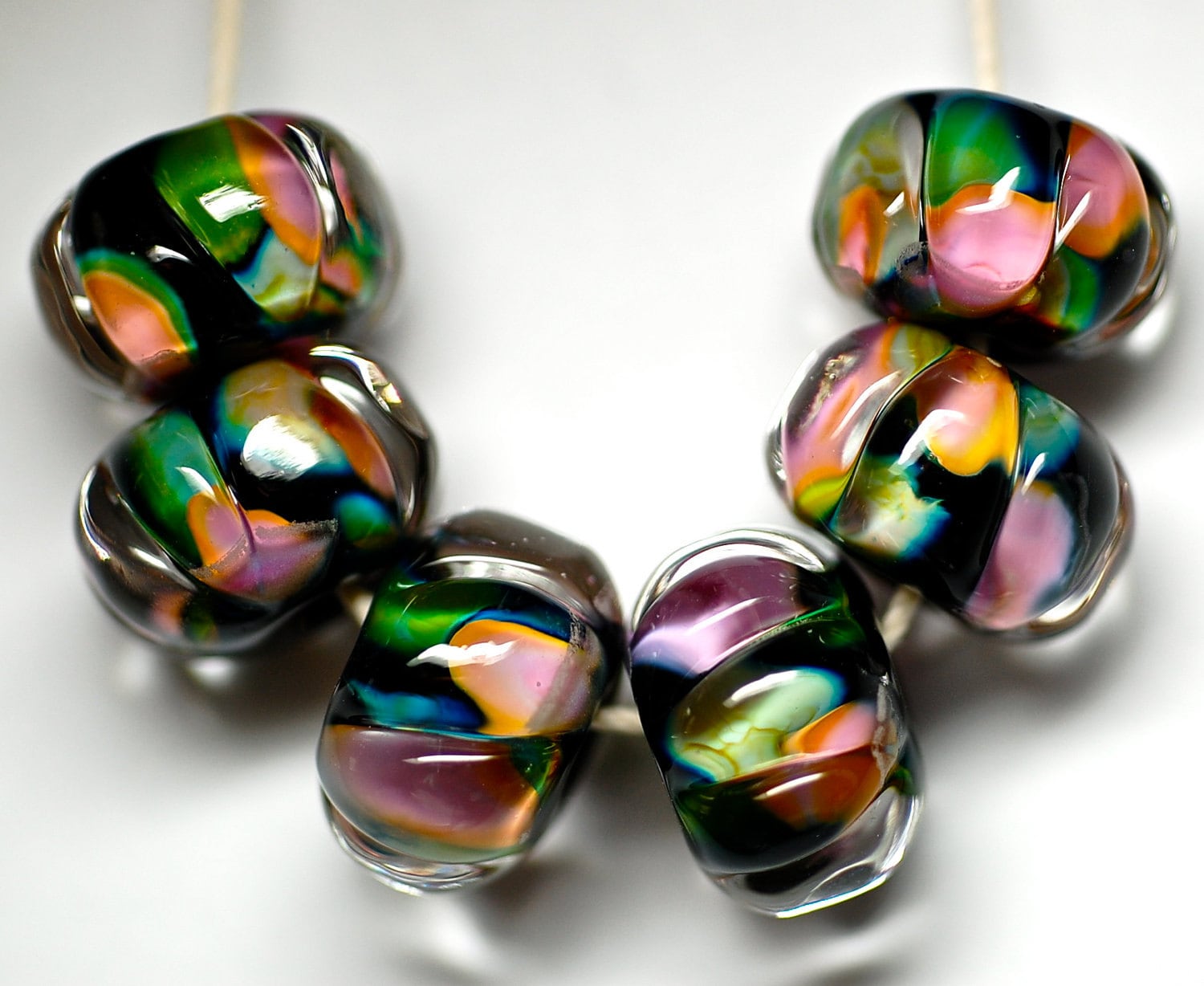 encased beads handmade lampwork glass bead set of 6 island Etsy