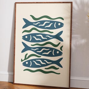 Minimalist Sardines Art Print | Mediterranean Coastal Kitchen Decor, Modern Nautical Wall Art, Scandinavian Food Illustration Foodie Gift