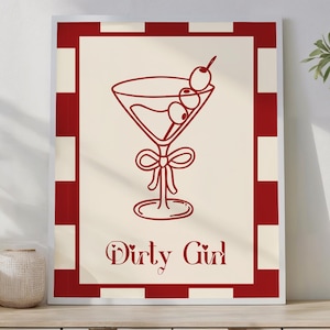 Cocktailkunstposter direct downloaden | Bourgondische kunst Humeurige galerijmuur Dirty Girl Martini Cadeau Retro Barwagen Decoratie Happy Hour Print