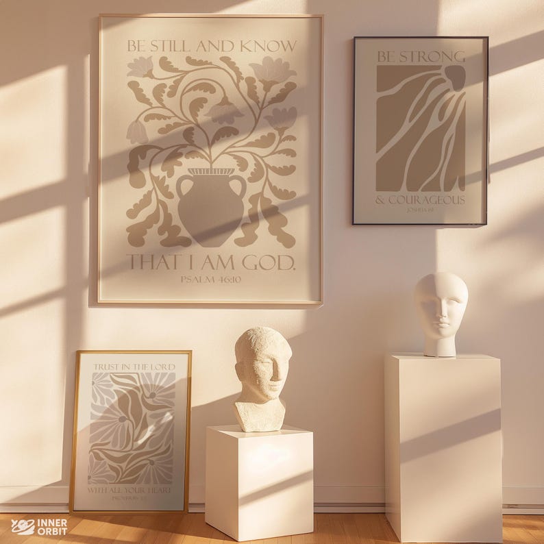 Neutral Boho Christian Bundle Wall Art Set of 3 Matisse Style Bible ...