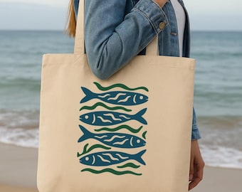 Sardine Tote Bag  Eco-Friendly Canvas Bag, Retro Fish Design, Minimalist Kitchen Market Bag, Cute Nautical Gift, Artsy Seafood Lover Gift