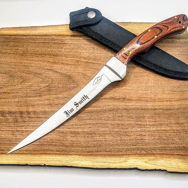 Fish Fillet Knife Personalized FISHING KNIFE & SHEATH Custom Engraved Name Father's Day Gifts for Dad Him Men Grandpa Husband Fisherman