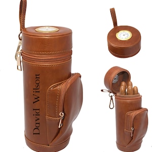 8&quot; Custom Name Cedar Leather Cigar Case Holder Travel Humidor Personalized Engraved Gift for Dad Him Birthday Groomsmen Father&#39;s Day Wedding