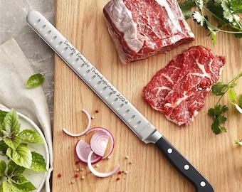 Personalized 16" Long Brisket Slicing Knife Carving Name Date Custom Engraved Carver Roast Turkey Thanksgiving Cooking Kitchen Gifts BBQ