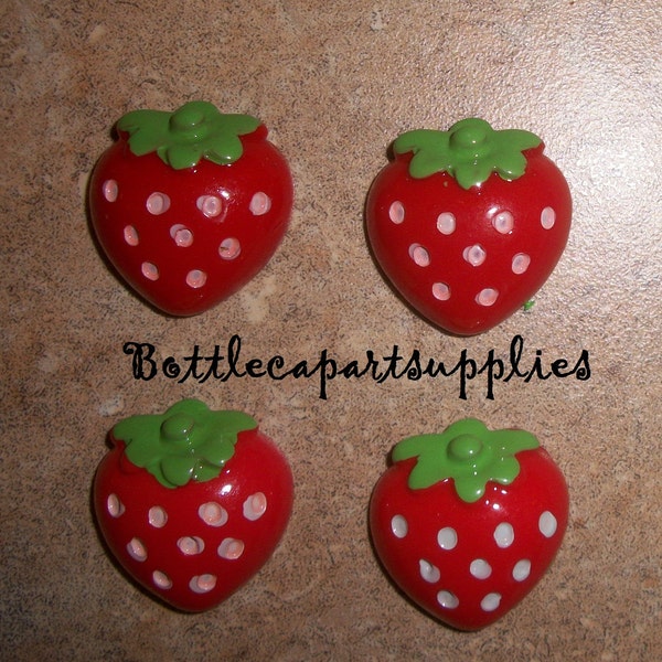 4pcs Red Strawberry RESIN Flatback Cabs for Hairbows and Crafts