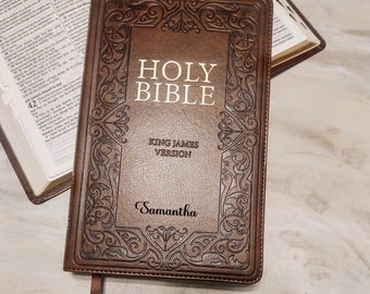 Personalized Name KJV HOLY BIBLE Custom Engraved Church Christian Gifts for Him Her Mom Dad Children Scripture Cross King James Wedding Gift