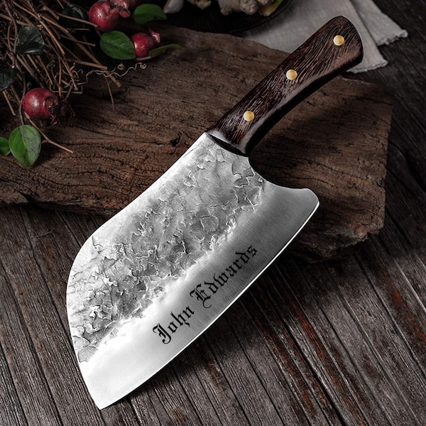 SERBIAN CHEF KNIFE Personalized Name Custom Engraved Meat Cleaver Butcher Cooking Home Kitchen Gifts for Him Her Dad Cooking school Grad