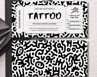 Tattoo Gift Voucher, Editable Tattoo Birthday Gift Certificate, Get Inked Tattoo Ticket Template, Tattoo Coupon Printable Gift Card