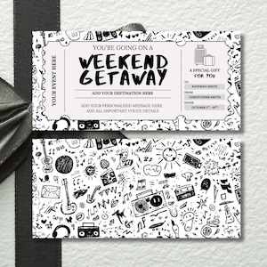 Weekend Getaway Gift Voucher, Editable Travel Gift Certificate, Printable Trip Away Coupon, Birthday Weekend Away Ticket, Music Theme