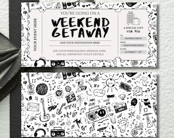 Weekend Getaway Gift Voucher, Editable Travel Gift Certificate, Printable Trip Away Coupon, Birthday Weekend Away Ticket, Music Theme