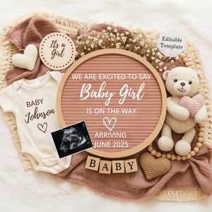 Girl Pregnancy Announcement, Digital Baby Announcement Girl Gender Reveal, Social Media Reveal, Printable Template Its a Girl Little Sister