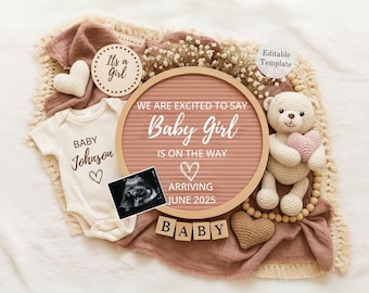 Girl Pregnancy Announcement, Digital Baby Announcement Girl Gender Reveal, Social Media Reveal, Printable Template Its a Girl Little Sister