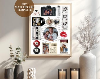 Modello di poster per scatole di fiammiferi, arte personalizzata per scatole di fiammiferi, regalo di anniversario per il fidanzato, stampa personalizzata su Canva per anniversario e compleanno