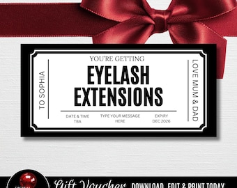 Eyelash Extensions Gift Voucher, Editable Lash Tint Coupon, Printable Gift Certificate, Personalized Digital Black Ticket Template