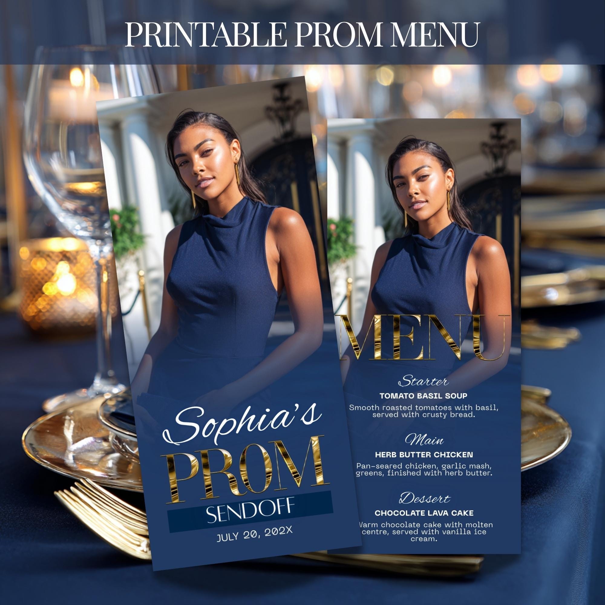 the garlic dress code for ladies Prom Menu Printable, Editable Dinner Menu Card Navy Gold, Formal Dance Table Decor, Instant Download Template £0 - £5.00
