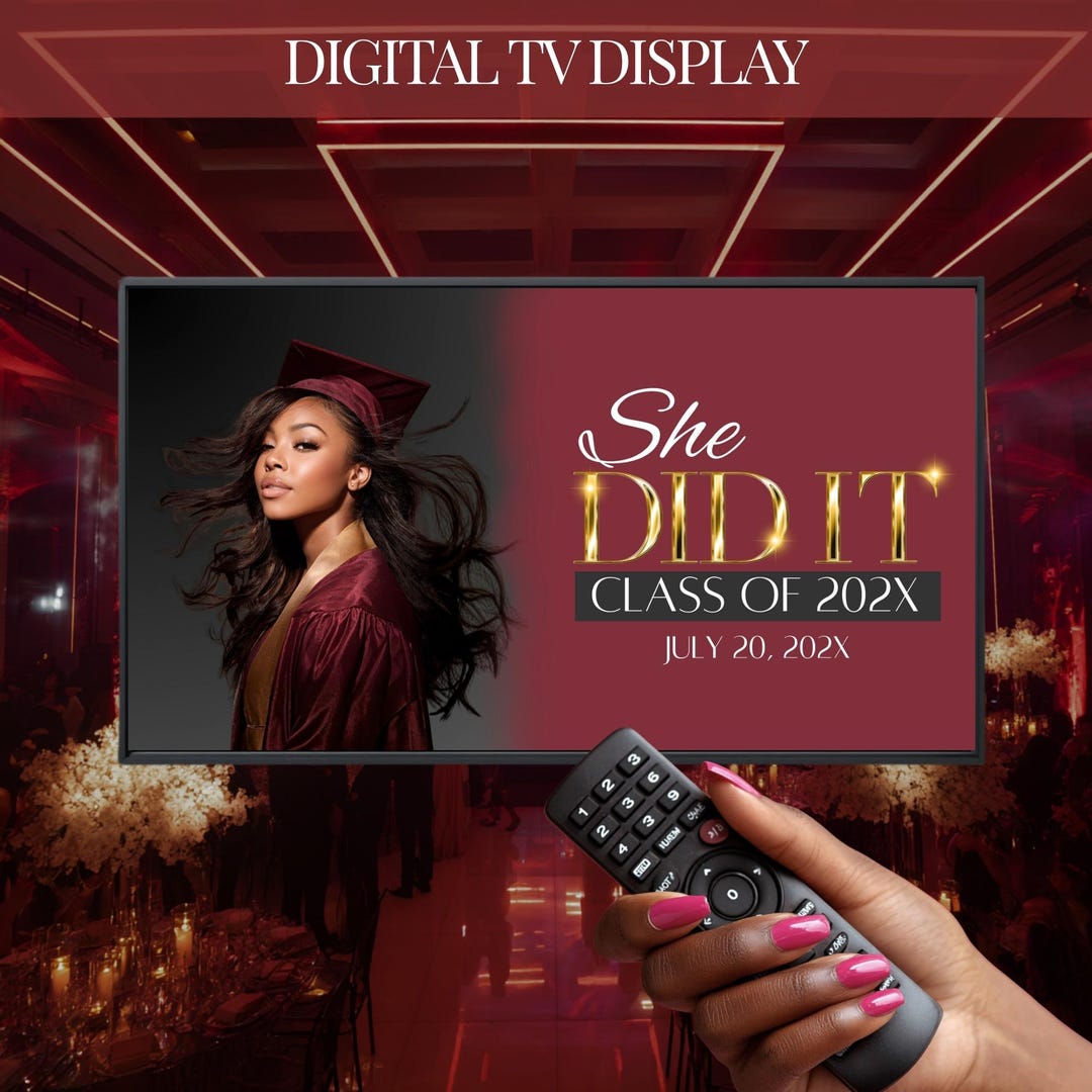 Maroon Graduation TV Display Template, Class of 2026 Screen Sign, Red ...