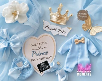 Princess Pregnancy Announcement, It's a Boy, Baby Boy Social Post, Boy Gender Reveal, Little Brother Reveal, Instagram Editable Template