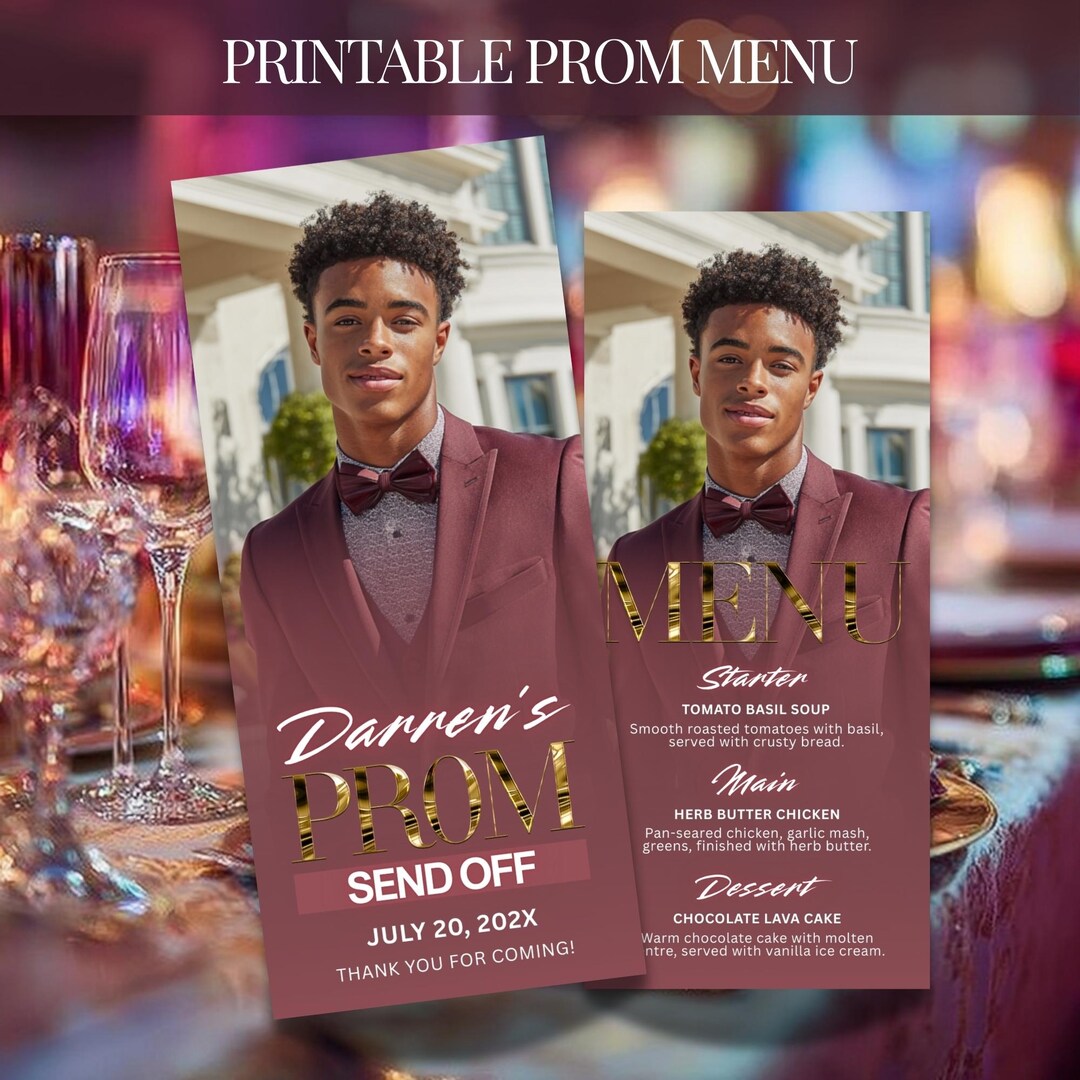 Prom Menu Italian Customizable Prom Menu, Maroon Red and Gold Canva Template, Dinner ...