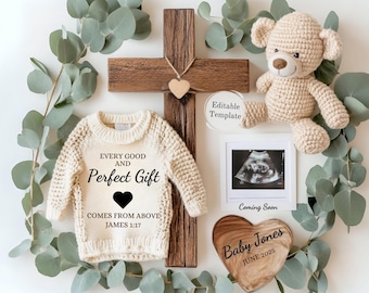 James 1:17 Pregnancy Announcement, Social Religious Gender Reveal Template, Christian Baby, God Knew My Heart Needed You, Printable Template