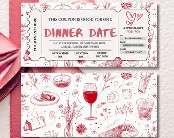 Custom Dinner Date Gift Voucher, Editable Date Night Coupon, Printable Romantic Ticket, Digital Date Idea Card for Couples