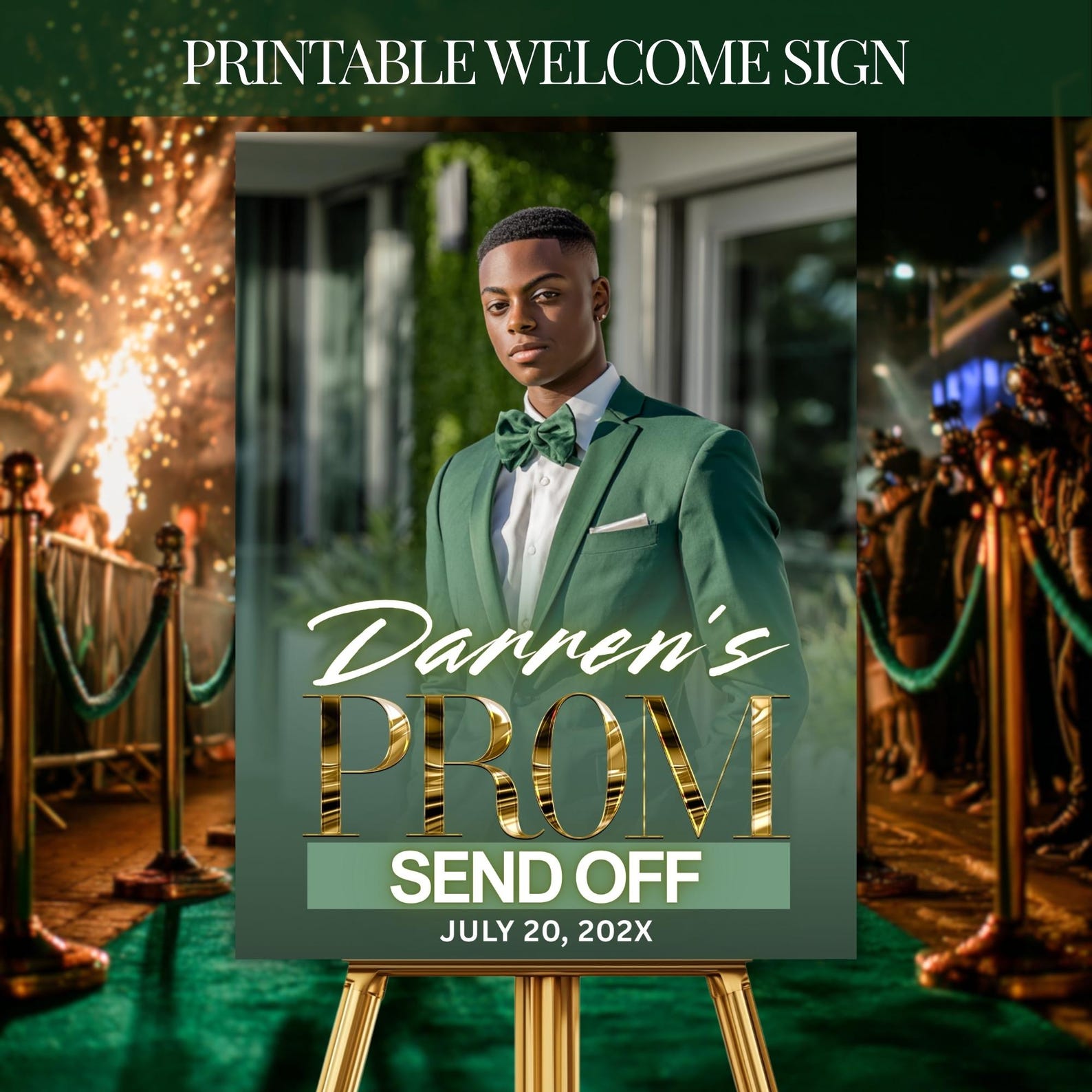 Simply Prom Sign Elegant Prom Send off Welcome Sign, Green Gold Welcome Board (digital ...
