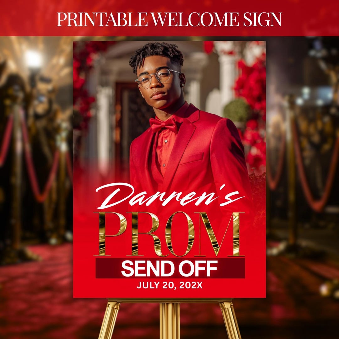 Prim Welcomesign Elegant Prom Send off Welcome Sign, Red Gold Welcome Board (digital ...