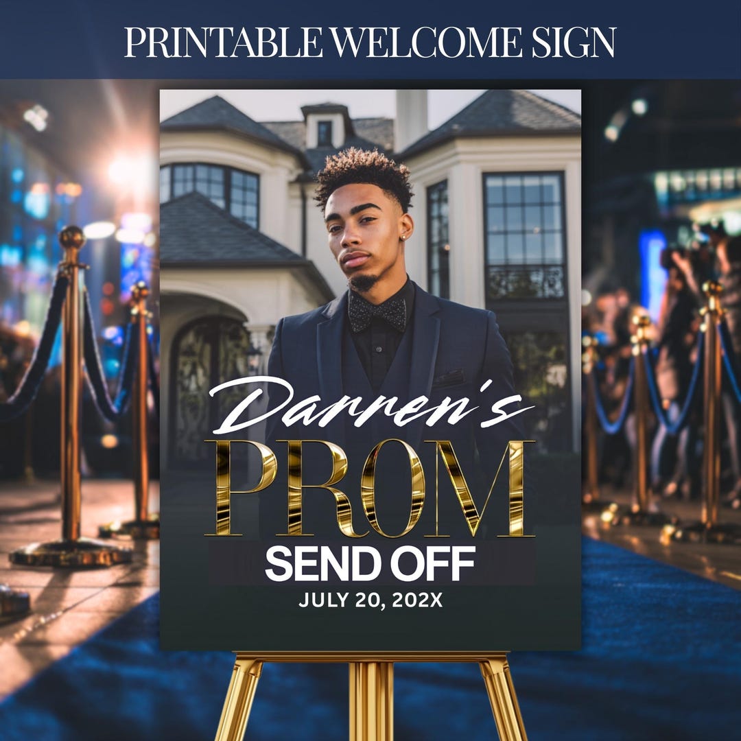 Prom Blue Sign Elegant Prom Send off Welcome Sign, Navy Gold Welcome Board (digital ...