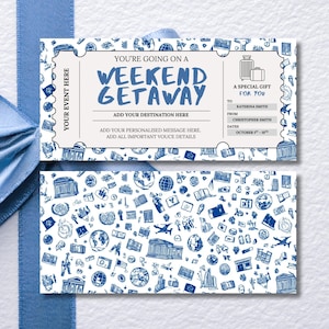 Weekend Getaway Gift Voucher, Editable Travel Gift Certificate, Printable Trip Away Coupon, Birthday Weekend Away Ticket for Him or Her