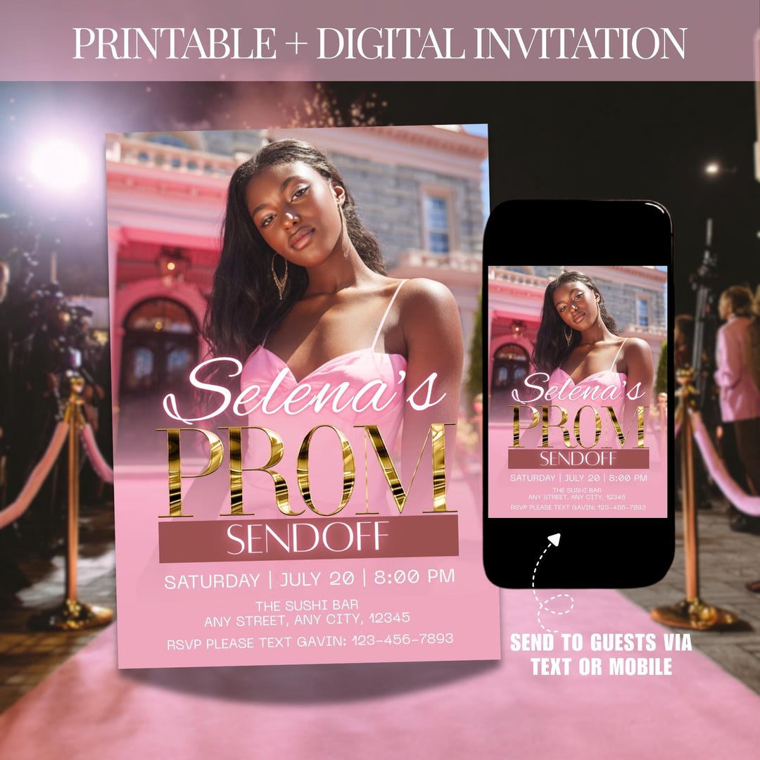 Pink Prom Send off Invitation, Printable Prom Flyer Template, Glam Prom ...
