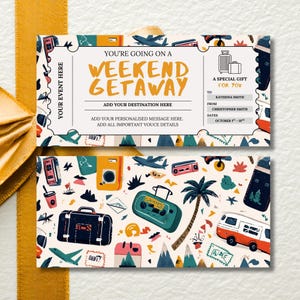 Weekend Getaway Gift Voucher, Editable Travel Gift Certificate, Printable Trip Away Coupon, Birthday Weekend Away Ticket, Holiday Vibe Theme