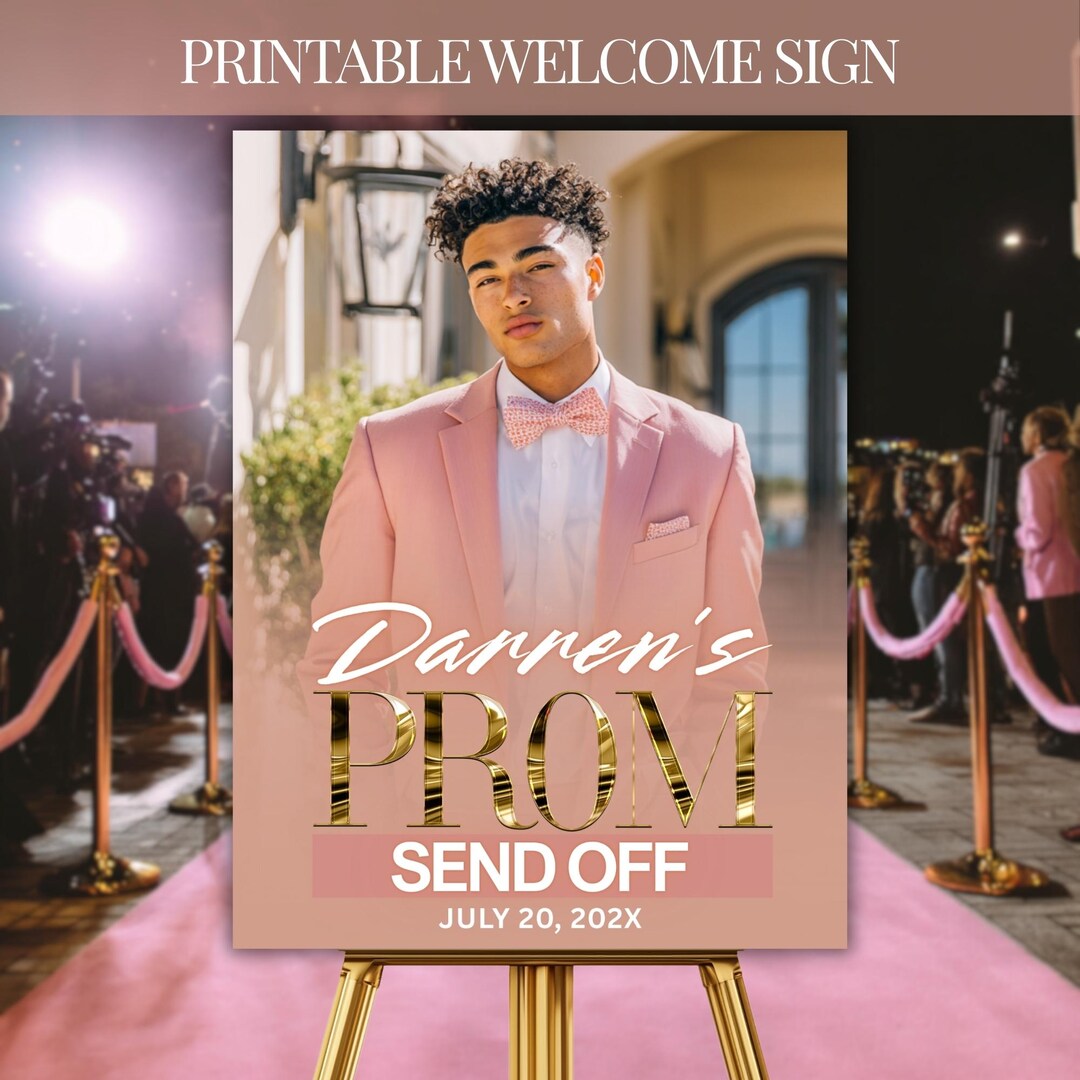 Post Prom Sign Elegant Prom Send off Welcome Sign, Pink Salmon Gold Welcome Board ...