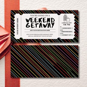 Weekend Getaway Gift Voucher, Editable Travel Gift Certificate, Printable Trip Away Coupon, Birthday Weekend Away Ticket, Modern Theme