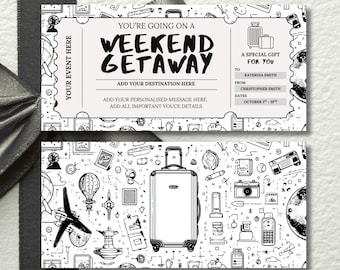 Weekend Getaway Gift Voucher, Editable Travel Gift Certificate, Printable Trip Away Coupon, Birthday Weekend Away Ticket, Holiday Vibe Theme