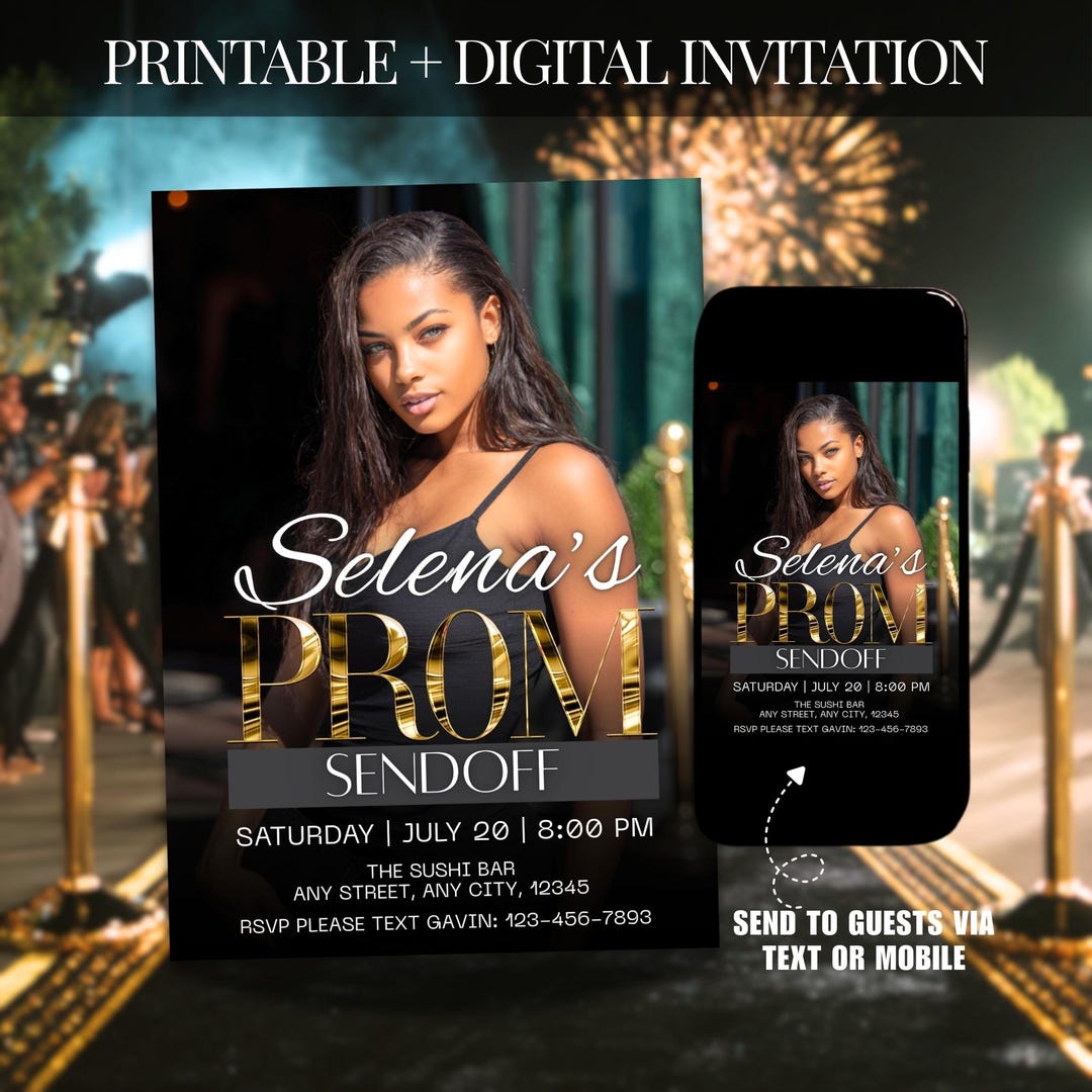 Black Prom Send off Invitation, Printable Prom Flyer Template, Glam ...