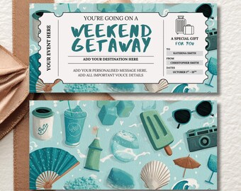 Weekend Getaway Gift Voucher, Editable Travel Gift Certificate, Printable Trip Away Coupon, Birthday Weekend Away Ticket, Holiday Theme