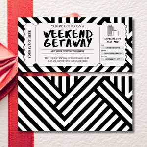Weekend Getaway Gift Voucher, Editable Travel Gift Certificate, Printable Trip Away Coupon, Birthday Weekend Away Ticket, Modern Vibe Theme